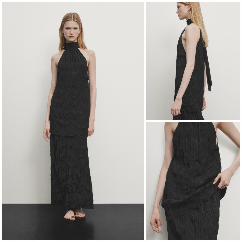 Massimo Dutti ~ LONG PLEATED DRESS WITH HALTER NECKLINE